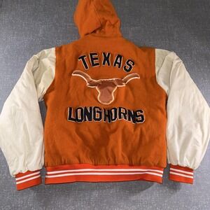 Texas Longhorns Jacket Mens Medium Orange NCAA Football Hooded Varsity